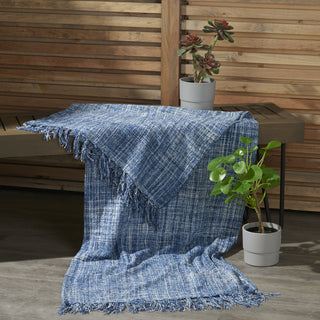 Nourison Outdoor Throws Woven Throw Navy by Mina Victory 