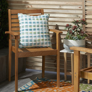 Nourison Outdoor Pillows Woven Space dye Grid Turquoise Green by Mina Victory 