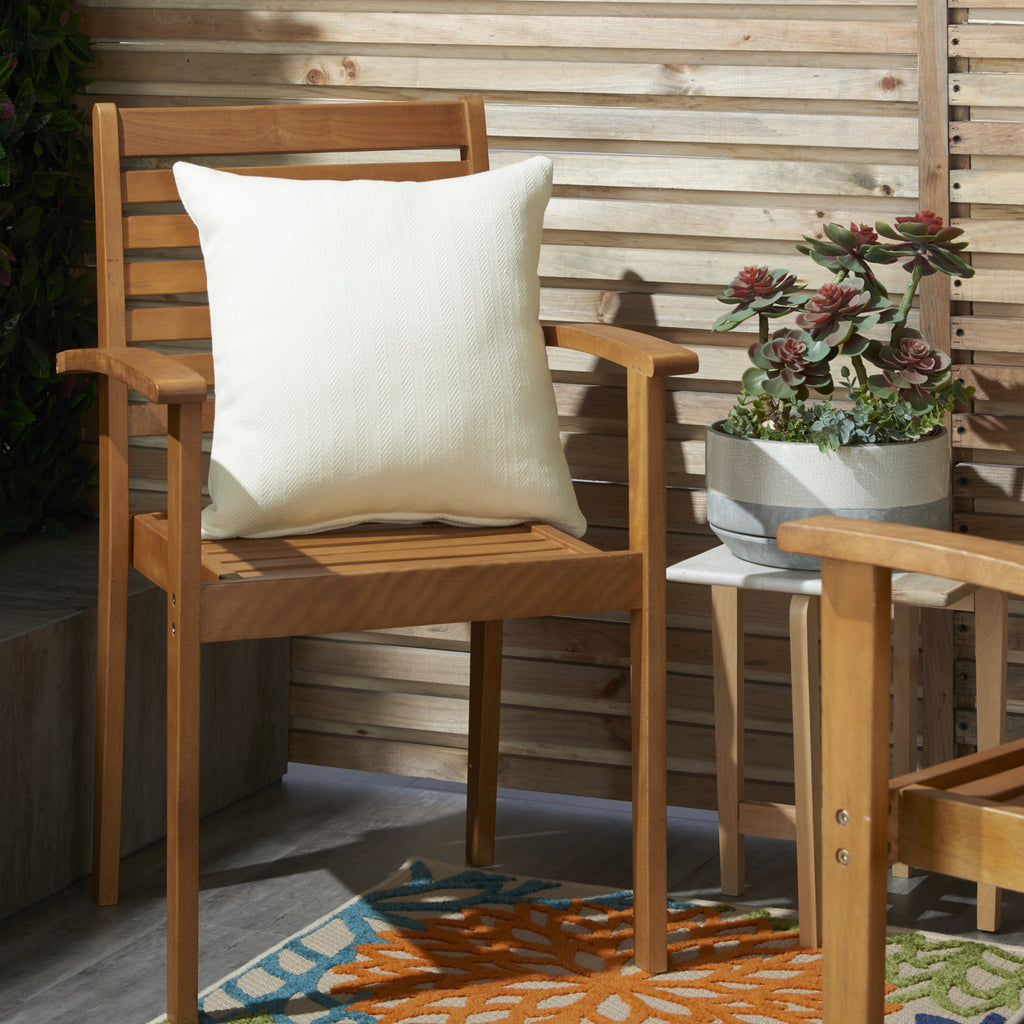 Nourison Outdoor Pillows Herringbone Solid Ivory by Mina Victory  Feature