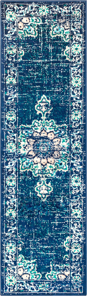 Surya Paramount PAR-1100 Dark Blue Teal Aqua Cream Light Gray Area Rug Runner Image