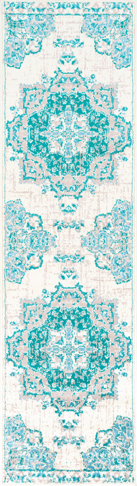 Surya Paramount PAR-1110 Teal Aqua Light Gray Cream Area Rug Runner Image