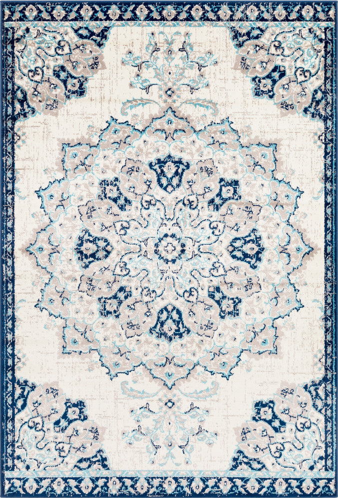 Surya Paramount PAR-1111 Aqua Dark Blue Cream Light Gray Area Rug main image
