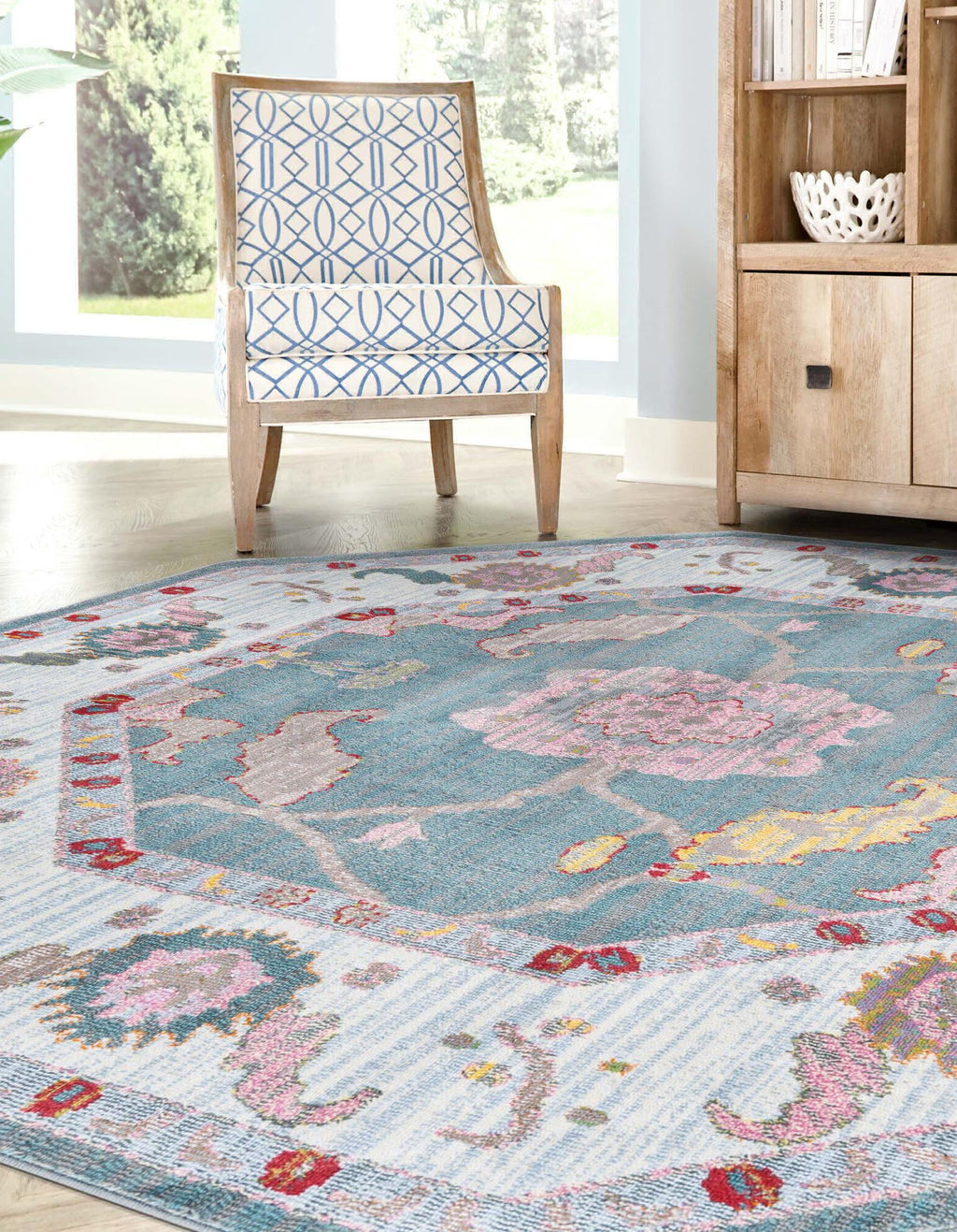 Unique Loom Paragon T-PRGN1 Gray and Blue Area Rug Octagon Lifestyle Image Feature