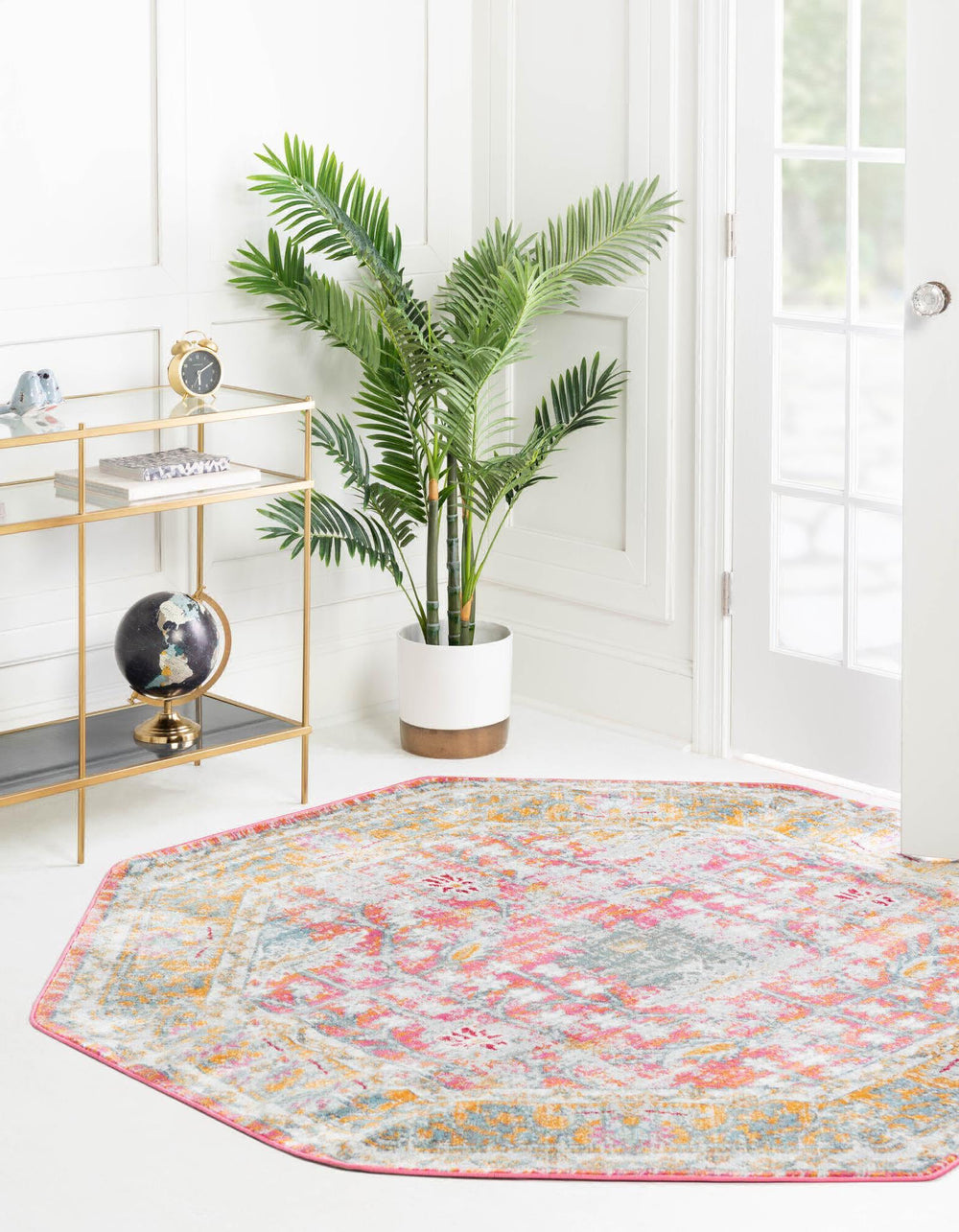 Unique Loom Paragon T-PRGN8 Pink Area Rug Octagon Lifestyle Image Feature