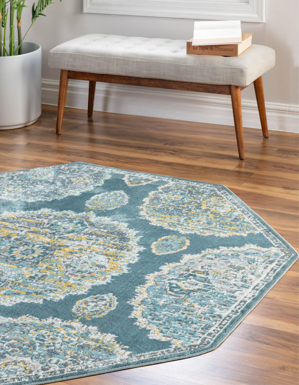 Unique Loom Paragon T-PRGN9 Gray and Blue Area Rug Octagon Lifestyle Image Feature