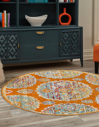 Unique Loom Paragon T-PRGN9 Orange Area Rug Round Lifestyle Image