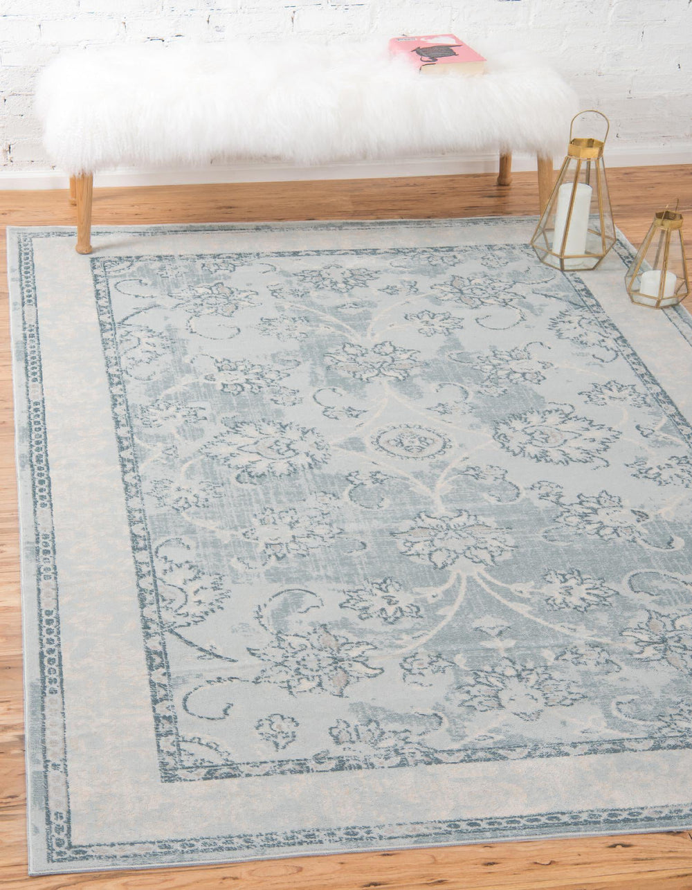 Unique Loom Paris T-G382A Light Blue Area Rug Rectangle Lifestyle Image Feature