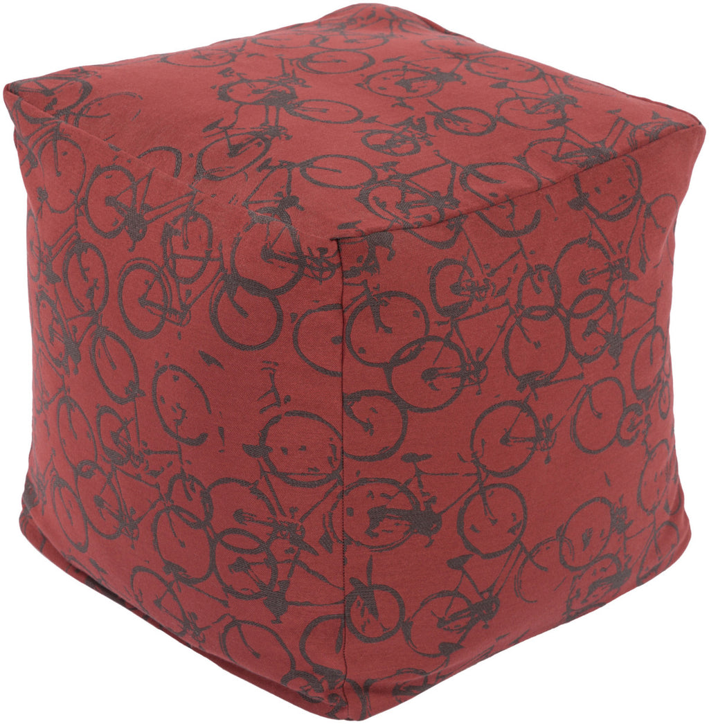Surya Peddle Power PDPF-006 Red Pouf by Mike Farrell 18 X 18 X 18 Cube