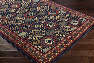 Surya Perseus PEE-1011 Navy Dark Red Camel Butter Burnt Orange Area Rug Corner Image