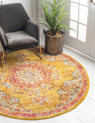 Unique Loom Penrose T-CRTN1 Gold Area Rug Round Lifestyle Image