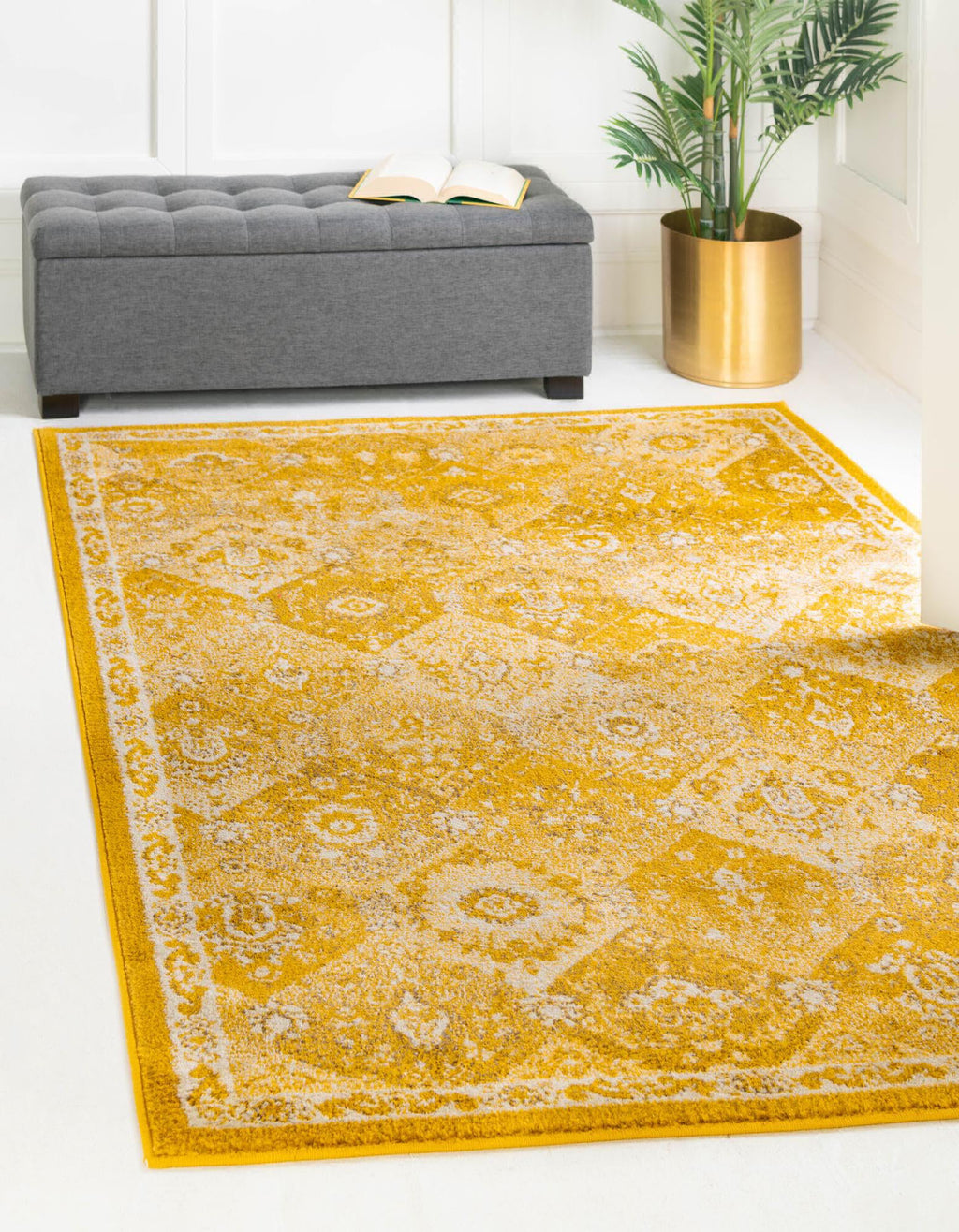 Unique Loom Penrose T-CRTN2 Yellow Area Rug Rectangle Lifestyle Image Feature