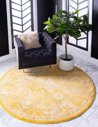 Unique Loom Penrose T-CRTN2 Yellow Area Rug Round Lifestyle Image