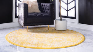 Unique Loom Penrose T-CRTN2 Yellow Area Rug Round Lifestyle Image