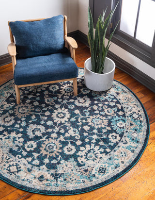 Unique Loom Penrose T-CRTN3 Navy Blue Area Rug Round Lifestyle Image