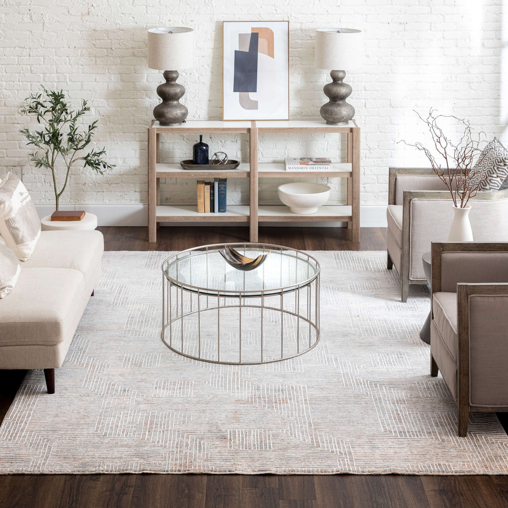 Karastan Solitude Plaza Dilao Dark Grey Beige Area Rug Lifestyle Image Feature