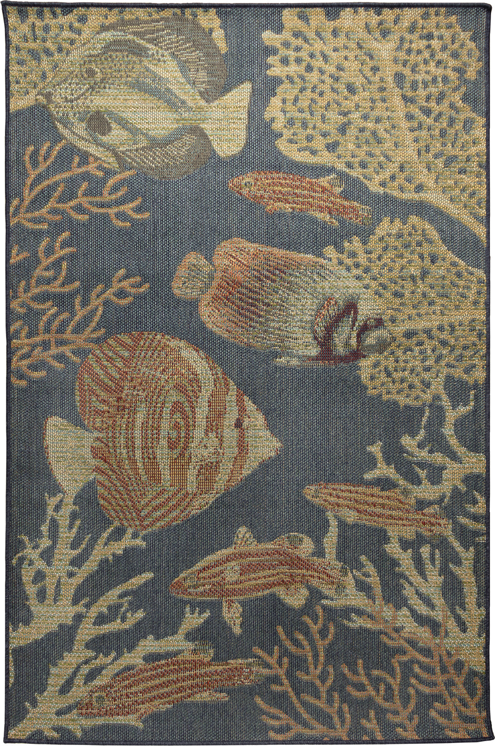 Trans Ocean Patio 6065/33 Fishes Navy Area Rug by Liora Manne