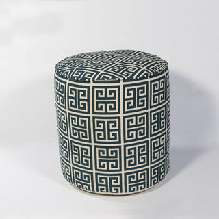 KAS Pouf F832 Ivory/Dark Teal Greek Key 