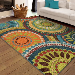 Orian Rugs Promise Pinwheel Multi/Green Area Rug Room Scene Feature