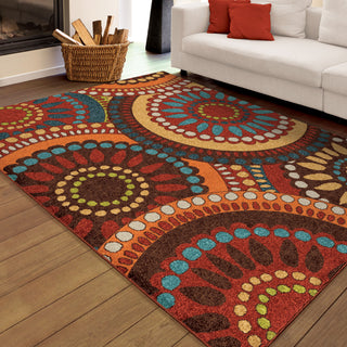 Orian Rugs Promise Pinwheel Multi/Orange Area Rug Room Scene