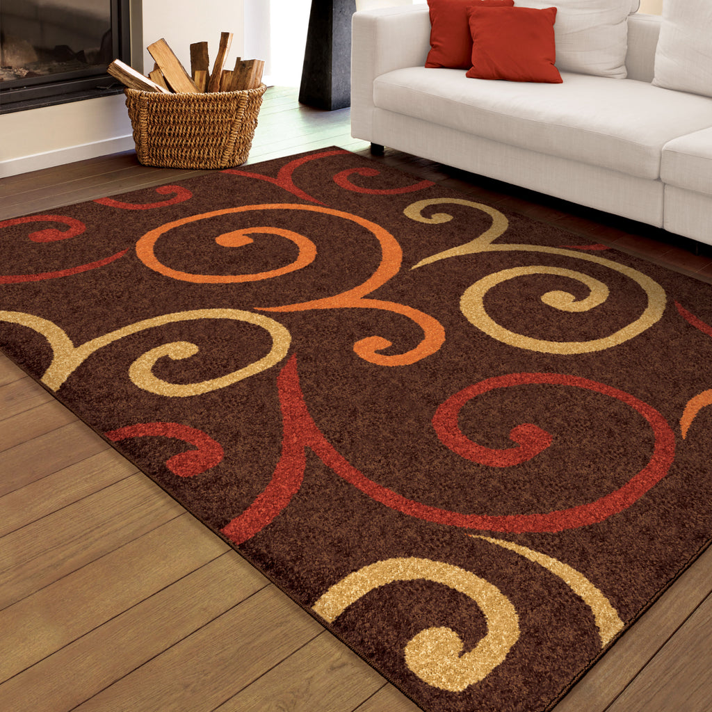 Orian Rugs Promise Multi Whirls Brown Area Rug Room Scene Feature