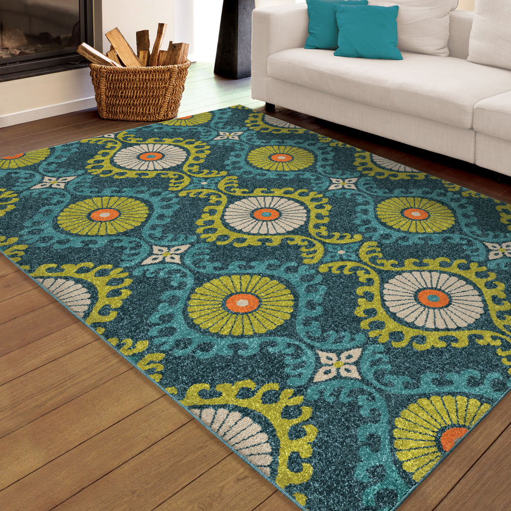 Orian Rugs Promise Floating Floral Blue Area Rug Room Scene Feature