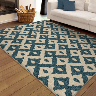 Orian Rugs Promise Family Crest Blue Area Rug Room Scene Feature