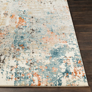 Surya Pune PUN-2302 Teal Aqua Beige Taupe Dark Brown Burnt Orange Coral Camel Area Rug Detail Image