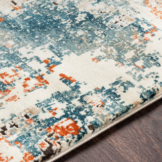 Surya Pune PUN-2302 Teal Aqua Beige Taupe Dark Brown Burnt Orange Coral Camel Area Rug Texture Image