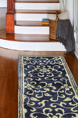 Bashian Greenwich R129-HG325 Navy Area Rug Runner Room Scene