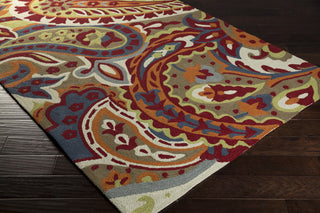 Surya Rain RAI-1160 Burgundy Hand Hooked Area Rug 5x8 Corner