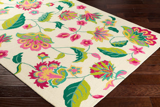Surya Rain RAI-1265 Bright Pink Emerald Lime Yellow Cream Area Rug Mirror Corner Image