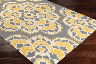 Surya Rain RAI-1267 Bright Yellow Medium Gray Cream Area Rug Mirror Corner Image
