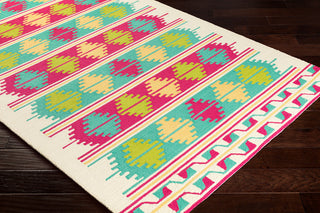 Surya Rain RAI-1272 Emerald Bright Pink Lime Yellow Cream Area Rug Mirror Corner Image