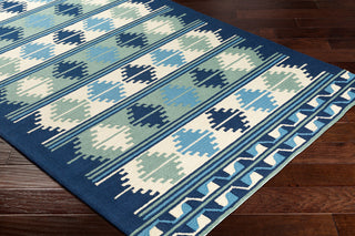 Surya Rain RAI-1274 Navy Sky Blue Mint Cream Area Rug Mirror Corner Image