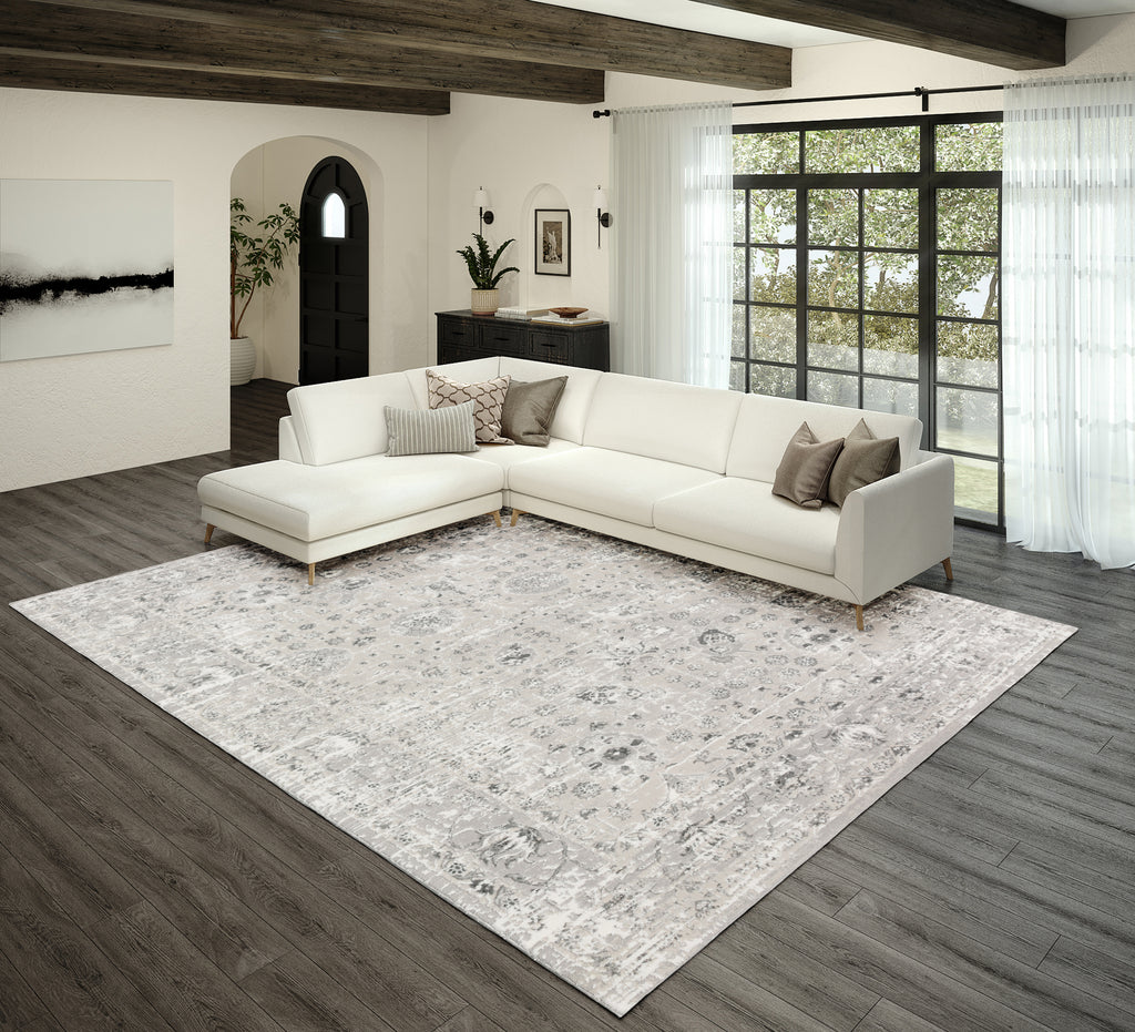 Dalyn Rhodes RR8 Silver Area Rug Room Image Feature