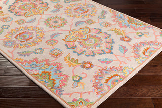 Surya Rajhari RJH-1004 Beige Bright Blue Pink Grass Green Burnt Orange Saffron Aqua Mauve Area Rug Corner Image