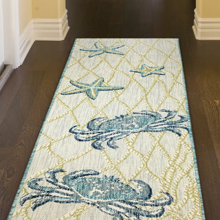 Trans Ocean Portofino 7069/04 Crab Net Blue Area Rug by Liora Manne