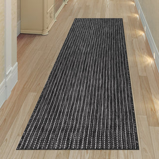 Trans Ocean Carmel 8422/48 Texture Stripe Black Area Rug by Liora Manne