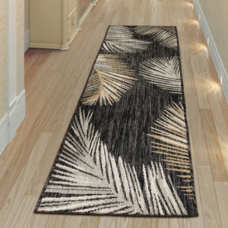 Trans Ocean Portofino 7082/48 Palm Border Black Area Rug by Liora Manne