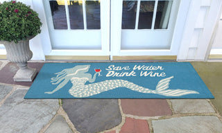 Trans Ocean Frontporch 4352/04 Save Water Drink Wine Blue Area Rug by Liora Manne