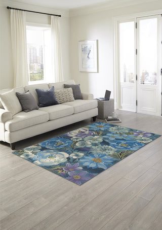 Trans Ocean Marina 8066/03 Flower Field Blue Area Rug by Liora Manne