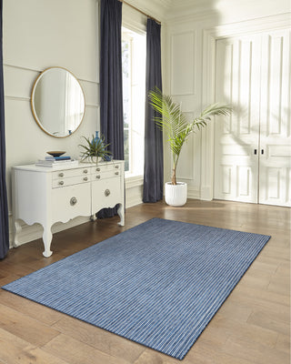 Trans Ocean Carmel 8422/33 Texture Stripe Navy Area Rug by Liora Manne