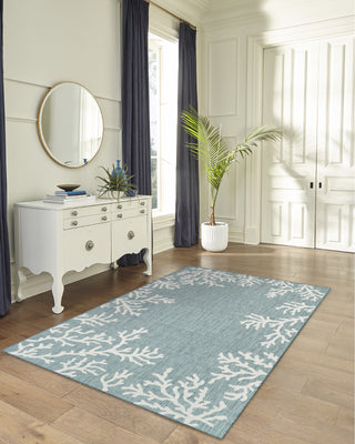 Trans Ocean Carmel 8448/04 Coral Border Blue Area Rug by Liora Manne