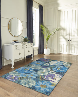 Trans Ocean Marina 8066/03 Flower Field Blue Area Rug by Liora Manne