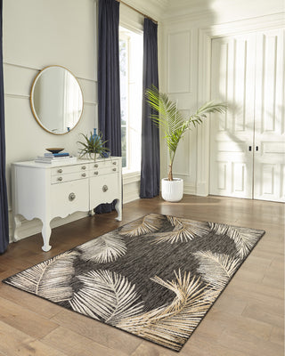 Trans Ocean Portofino 7082/48 Palm Border Black Area Rug by Liora Manne