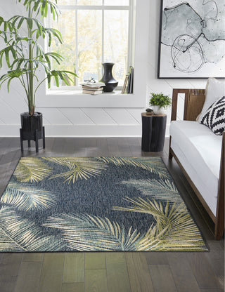 Trans Ocean Portofino 7082/33 Palm Border Navy Area Rug by Liora Manne