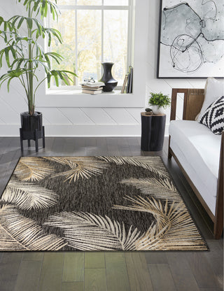 Trans Ocean Portofino 7082/48 Palm Border Black Area Rug by Liora Manne