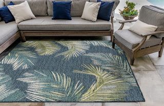 Trans Ocean Portofino 7082/33 Palm Border Navy Area Rug by Liora Manne