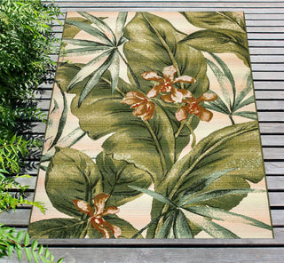 Trans Ocean Marina 8064/12 Tropical Leaf Ivory Area Rug by Liora Manne