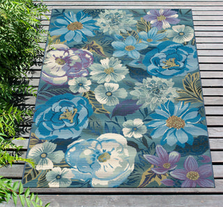 Trans Ocean Marina 8066/03 Flower Field Blue Area Rug by Liora Manne Room Scene Image Feature